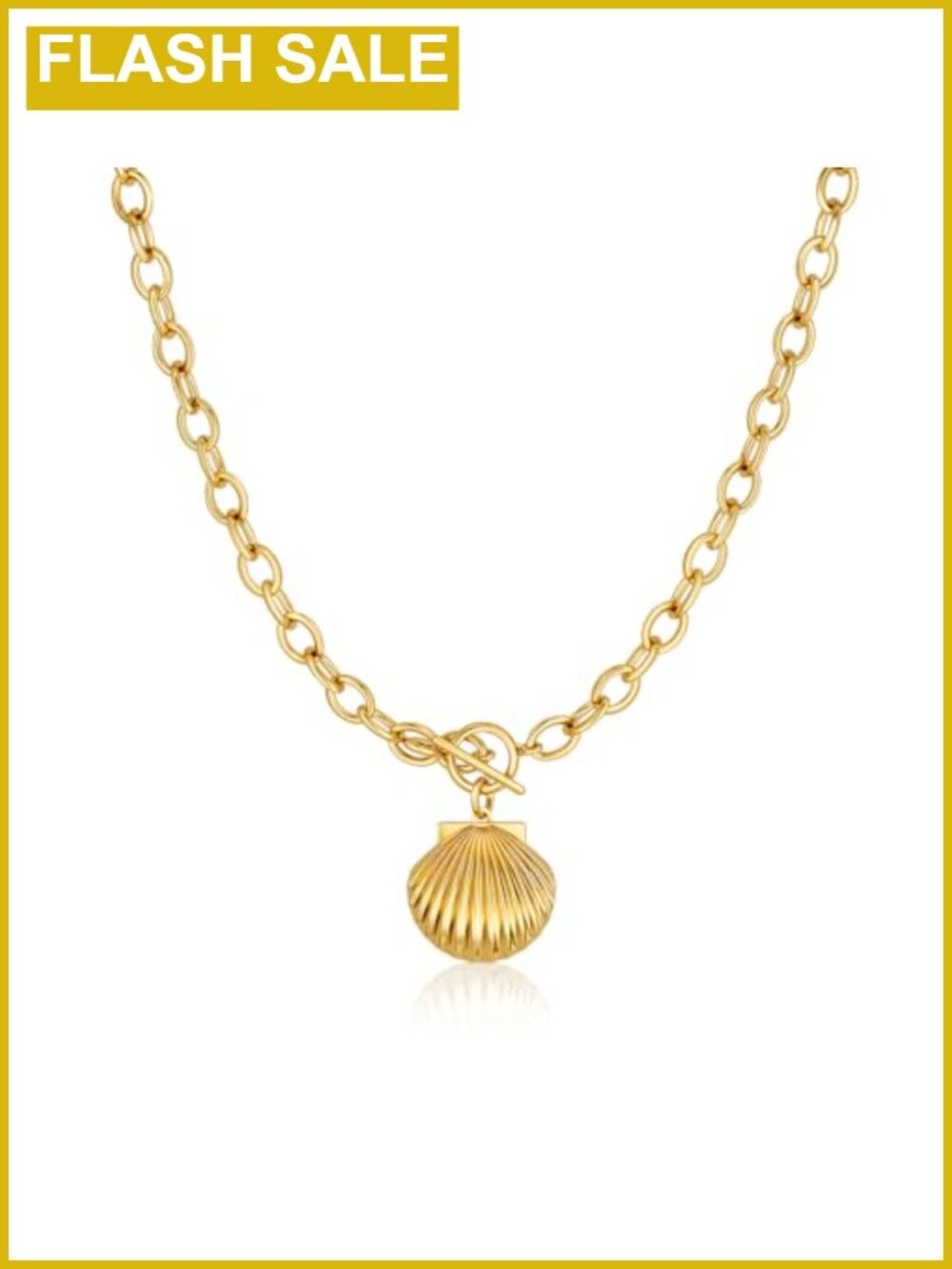 Chunky Heart Pendant Necklace 14K Gold Plated Brass Toggle Clasp Rolo Chain